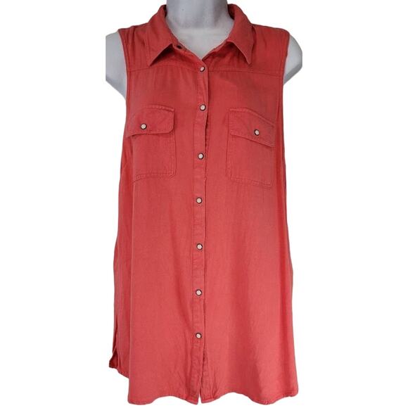 Maurices‎ Button Down Tank Top Coral Size L - Picture 1 of 11